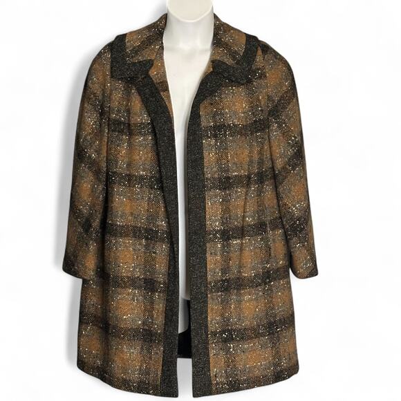 Vintage 50s 60s Brevity Original Wool Plaid Coat Fits XL/1X Dark Tweed Swing Fit - Picture 1 of 9